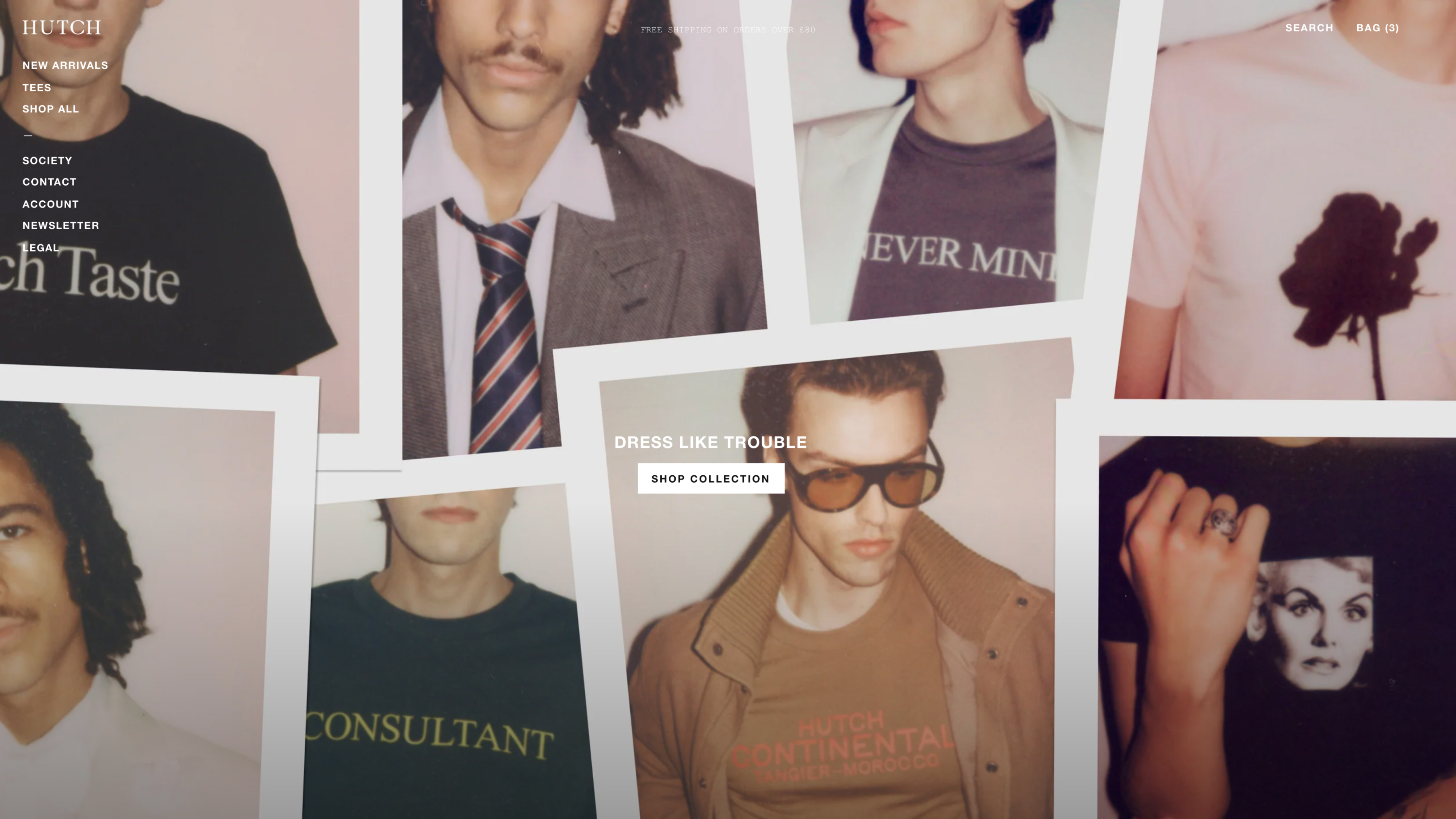 Hutch Society homepage, polaroid casting wall